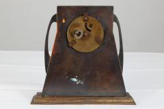 Glasgow School Patinated Brass Clock with Mother Of Pearl Inlaid Square Details - 4189528