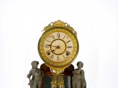 Glass Dome Bronze Wood Base Porcelain Face Mantel Clock - 3282936