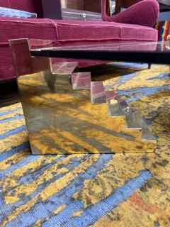 Glass Sculptural Coffee Table with Stepped Pedestal Bases - 4594118