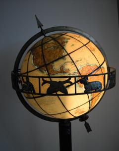 Glass and Bronze World Globe Illuminated Hand Painted 1938 - 1711789