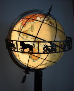 Glass and Bronze World Globe Illuminated Hand Painted 1938 - 1711791