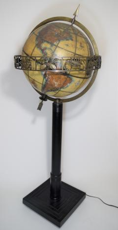 Glass and Bronze World Globe Illuminated Hand Painted 1938 - 1711796