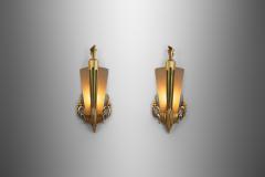 Glass and Gilt Wood Wall Lights by Broman Europe Early 20th Century - 3159444