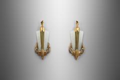 Glass and Gilt Wood Wall Lights by Broman Europe Early 20th Century - 3159445
