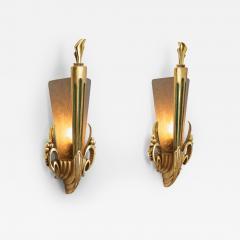 Glass and Gilt Wood Wall Lights by Broman Europe Early 20th Century - 3160974