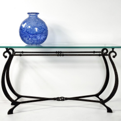 Glass and Wrought Iron Console France 1940s - 4217731
