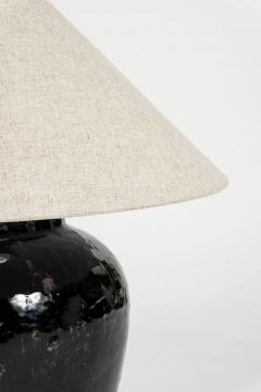 Glazed Black Lamp with Natural Color Linen Shade - 4461804