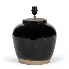 Glazed Black Lamp with Natural Color Linen Shade - 4461805