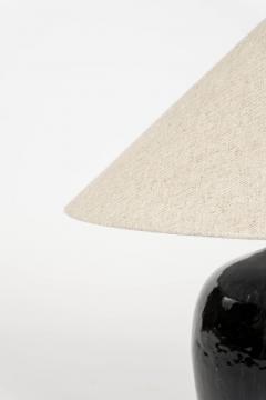 Glazed Black Lamp with Natural Color Linen Shade - 4505292