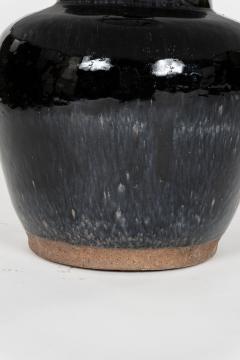 Glazed Black Lamp with Natural Color Linen Shade - 4505293