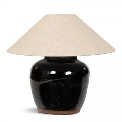 Glazed Black Lamp with Natural Color Linen Shade - 4508071