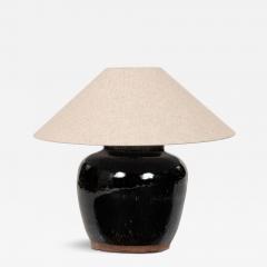 Glazed Black Lamp with Natural Color Linen Shade - 4508074