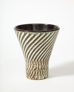 Glazed Brown and White Ceramic Sgraffito Vase c 1950 - 3055339
