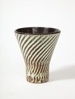 Glazed Brown and White Ceramic Sgraffito Vase c 1950 - 3055347