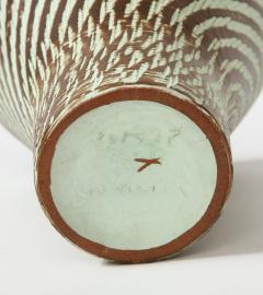 Glazed Brown and White Ceramic Sgraffito Vase c 1950 - 3055352