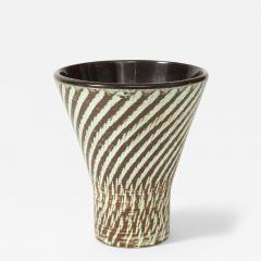 Glazed Brown and White Ceramic Sgraffito Vase c 1950 - 3056866