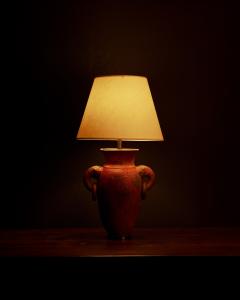 Glazed Ceramic Table Lamp with Rings and Elephant Head Motif Europe 20th C - 4694784