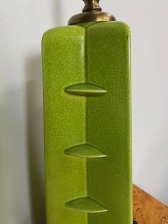 Glazed Chartreuse Ceramic Mid Century Table Lamps Frank Lloyd Wright Style - 2527845