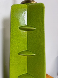 Glazed Chartreuse Ceramic Mid Century Table Lamps Frank Lloyd Wright Style - 2527848