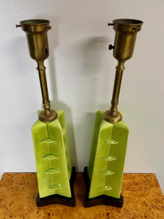 Glazed Chartreuse Ceramic Mid Century Table Lamps Frank Lloyd Wright Style - 2527851