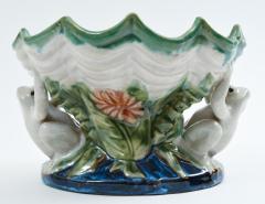 Glazed Porcelain Shell Form Design Decorative Piece with Frogs  - 945192