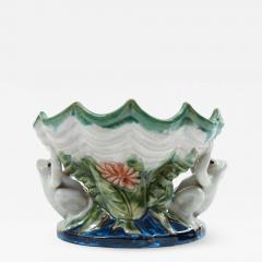 Glazed Porcelain Shell Form Design Decorative Piece with Frogs  - 945806