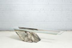 Goatskin Cantilevered Stainless Steel and Glass Coffee Table 1970 - 2921393