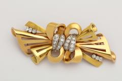 Gold Bow Brooch Double Clip With Diamonds - 1014250