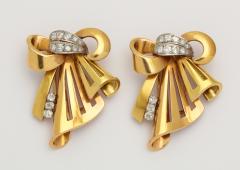 Gold Bow Brooch Double Clip With Diamonds - 1014251