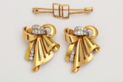 Gold Bow Brooch Double Clip With Diamonds - 1014254