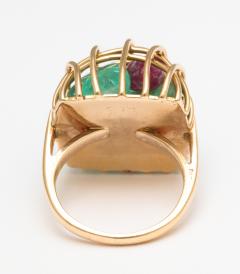 Gold Caged Gemstone Ring with Emeralds and Rubies - 443770