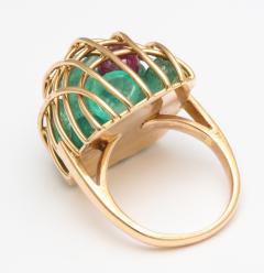 Gold Caged Gemstone Ring with Emeralds and Rubies - 443772
