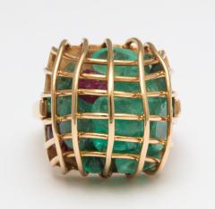 Gold Caged Gemstone Ring with Emeralds and Rubies - 443774