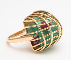 Gold Caged Gemstone Ring with Emeralds and Rubies - 443775