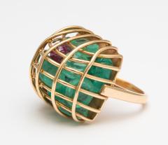 Gold Caged Gemstone Ring with Emeralds and Rubies - 443777