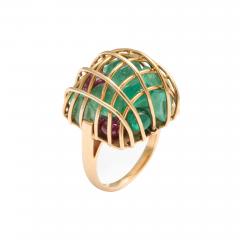 Gold Caged Gemstone Ring with Emeralds and Rubies - 444600