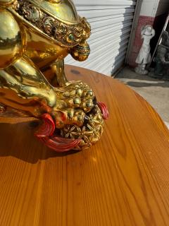 Gold Coated Foo Lion with Paw on Red Ball - 4432662