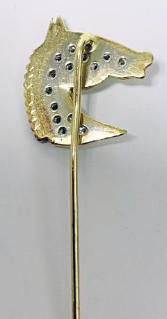 Gold Diamond Emerald Horses head Stickpin 20th century  - 2071276