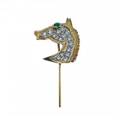 Gold Diamond Emerald Horses head Stickpin 20th century  - 2072369