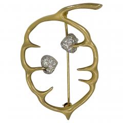 Gold Diamond Leaf Brooch - 3099064