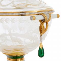 Gold Diamond and Enamel Mounted Rock Crystal Cup and Cover - 4787914