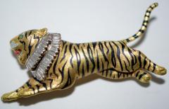 Gold Diamond and Enamel Tiger Brooch - 327005