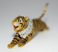 Gold Diamond and Enamel Tiger Brooch - 327006