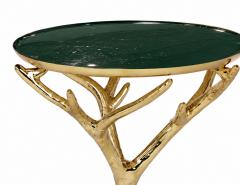 Gold Faux Tree Branch Drinks Table with Removable Forest Green Enamel Tray Top - 4792999