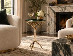 Gold Faux Tree Branch Drinks Table with Removable Forest Green Enamel Tray Top - 4793000