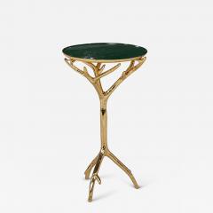 Gold Faux Tree Branch Drinks Table with Removable Forest Green Enamel Tray Top - 4793171