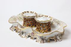 Gold Gilded Carlsbad Biedermeier Porcelain Inkwell 1860 Austria - 2269949