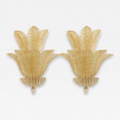 Gold Graniglia Leaf Murano Glass Wall Sconces in Venetian Style a Pair - 4759328