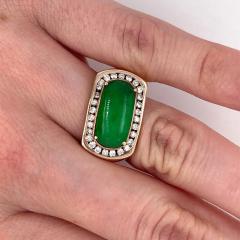 Gold Horizontally Set Wide Jadeite Jade and Channel Set Diamond Halo Ring - 3556651