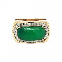 Gold Horizontally Set Wide Jadeite Jade and Channel Set Diamond Halo Ring - 3610530